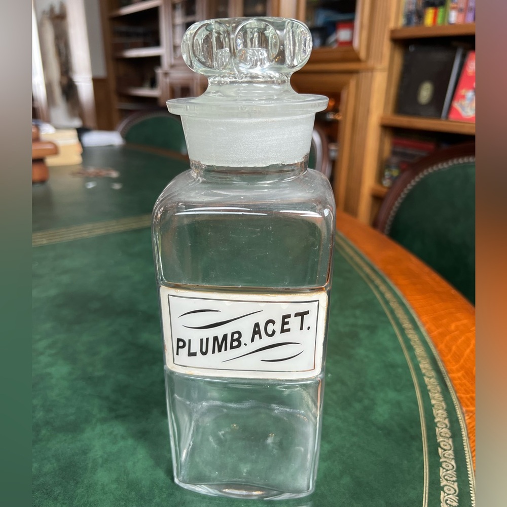 Antique Vintage Glass Apothecary Jar Label Under Glass